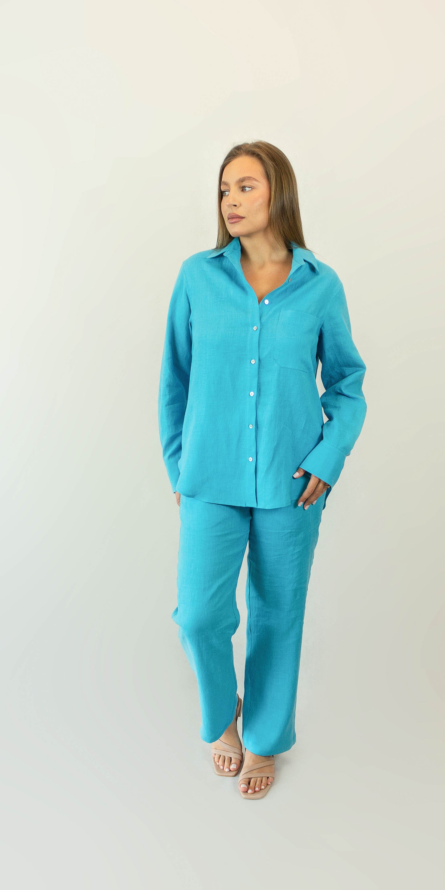 Turquoise linen shirt