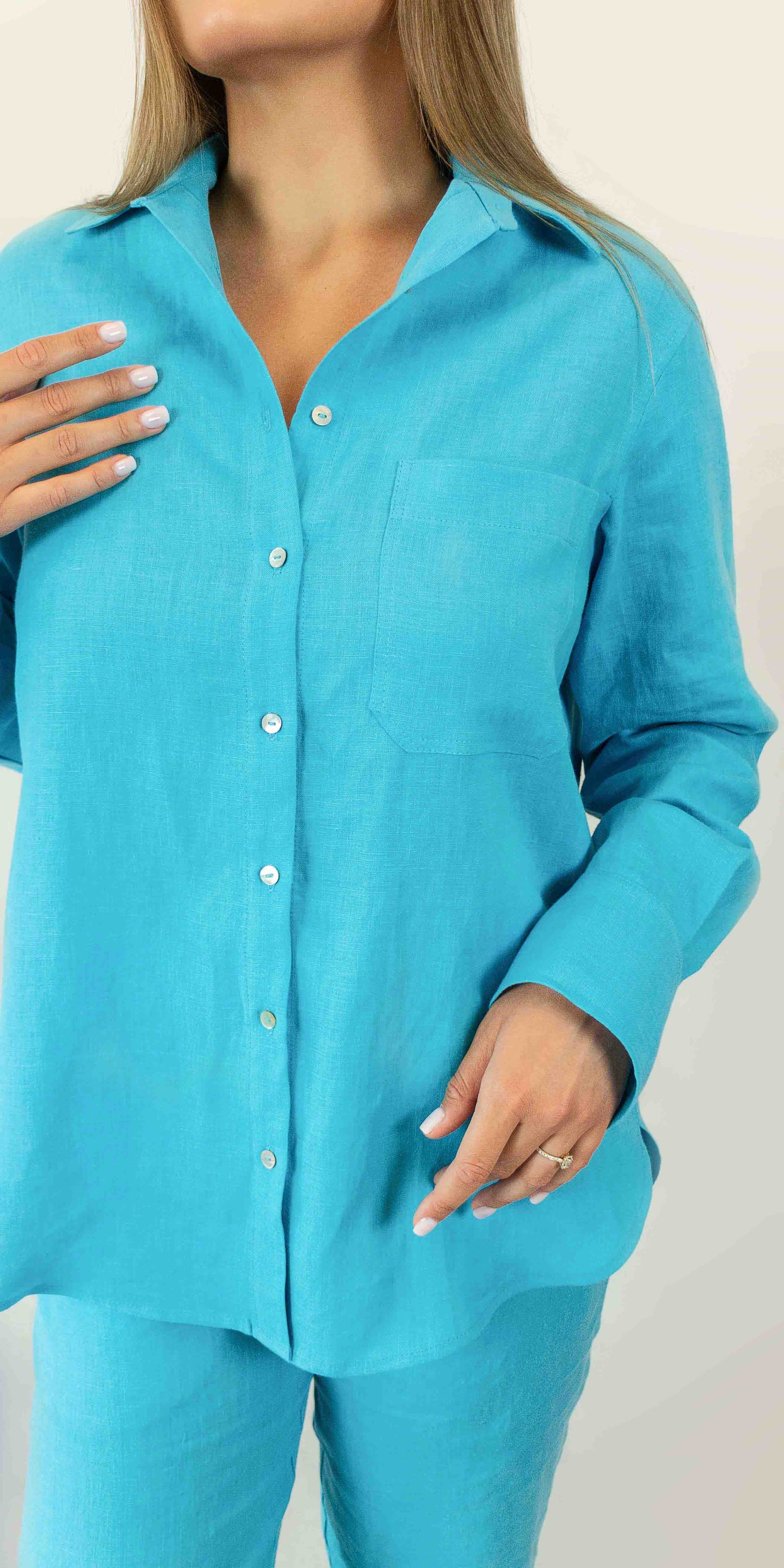 Turquoise linen shirt