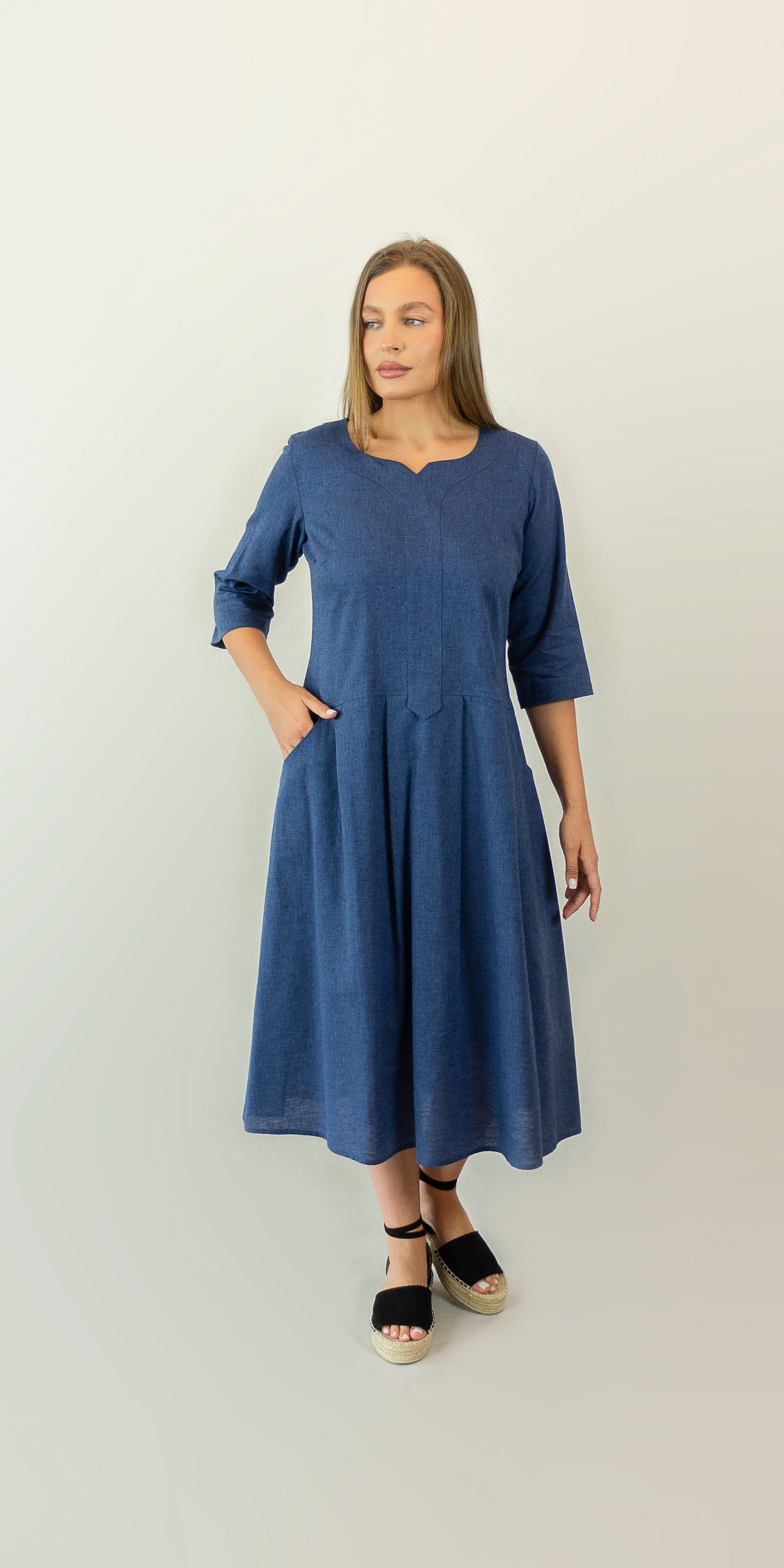 Dark blue linen dress