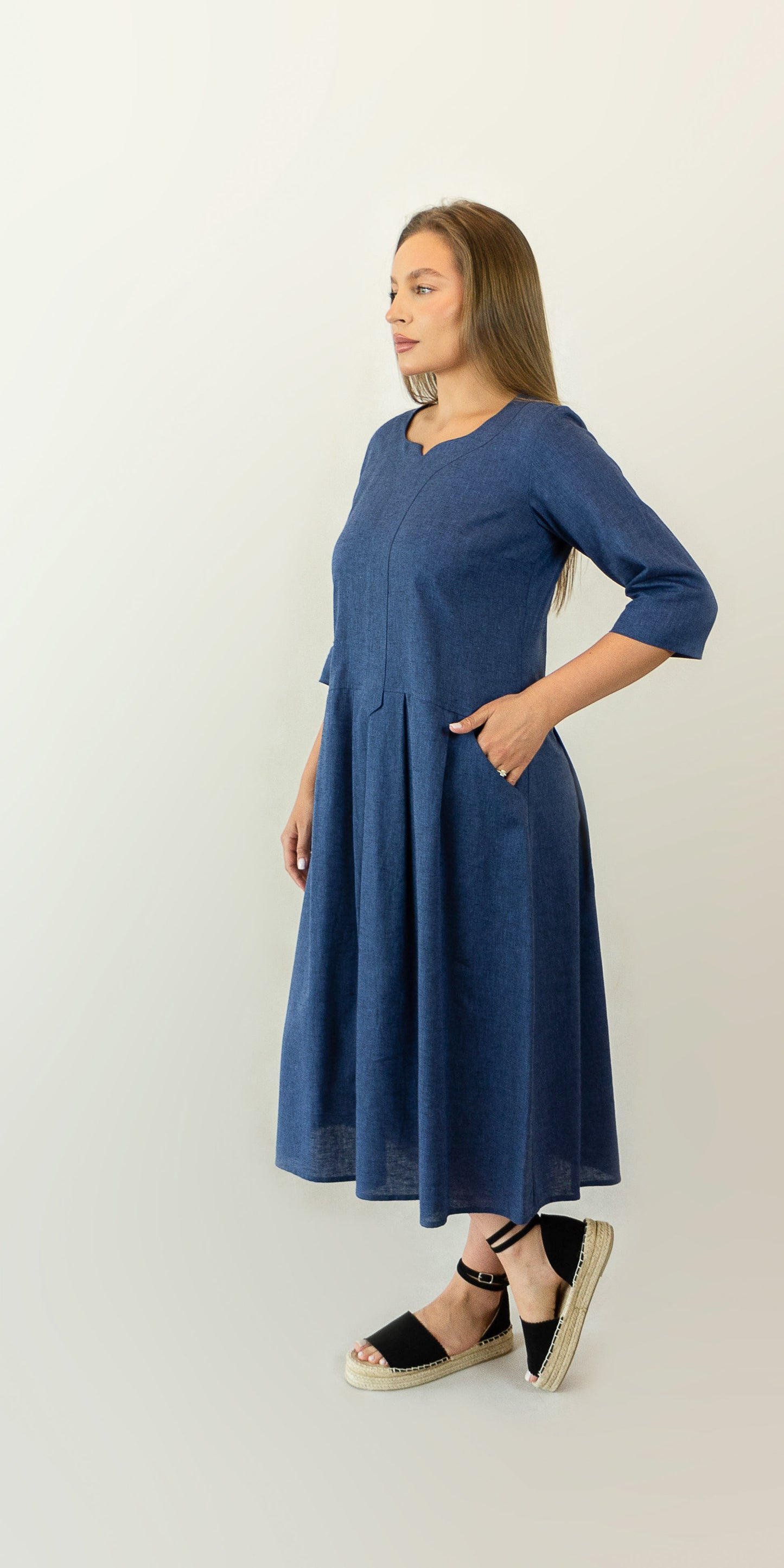 Dark blue linen dress