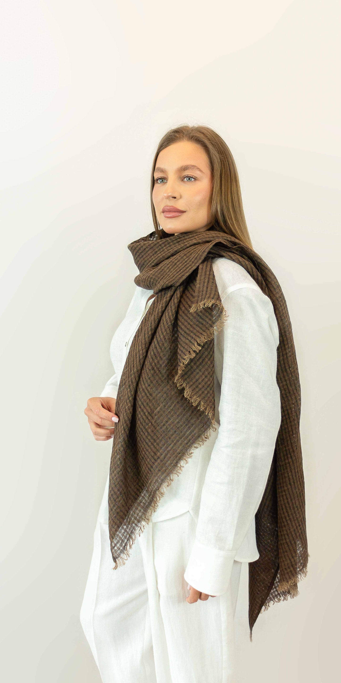 Brown linen scarf