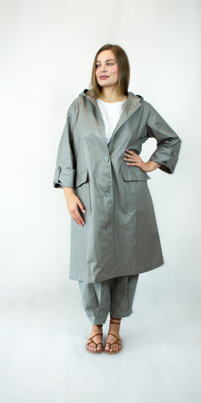 Impregnated linen raincoat