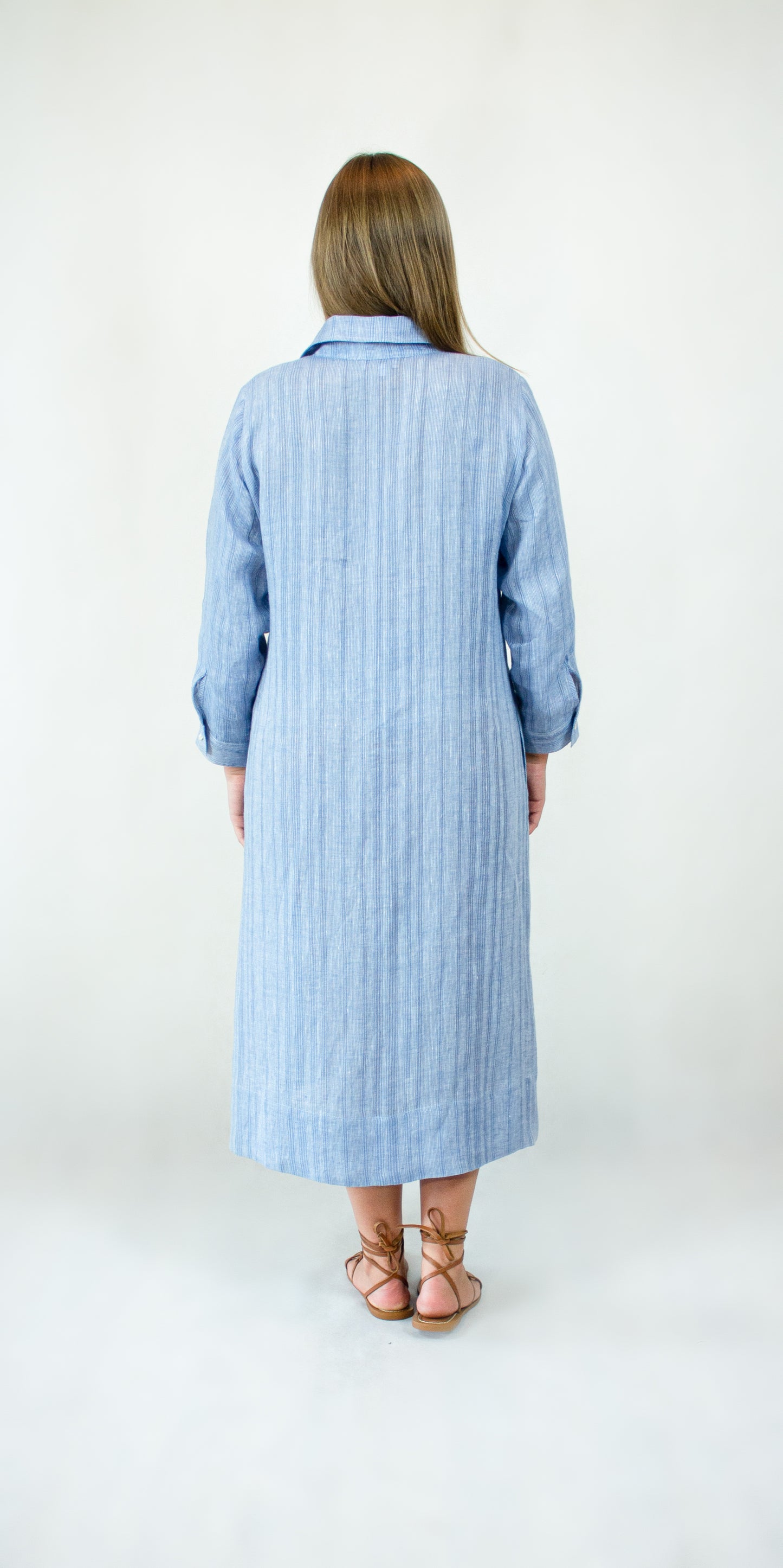 Shirt type linen dress