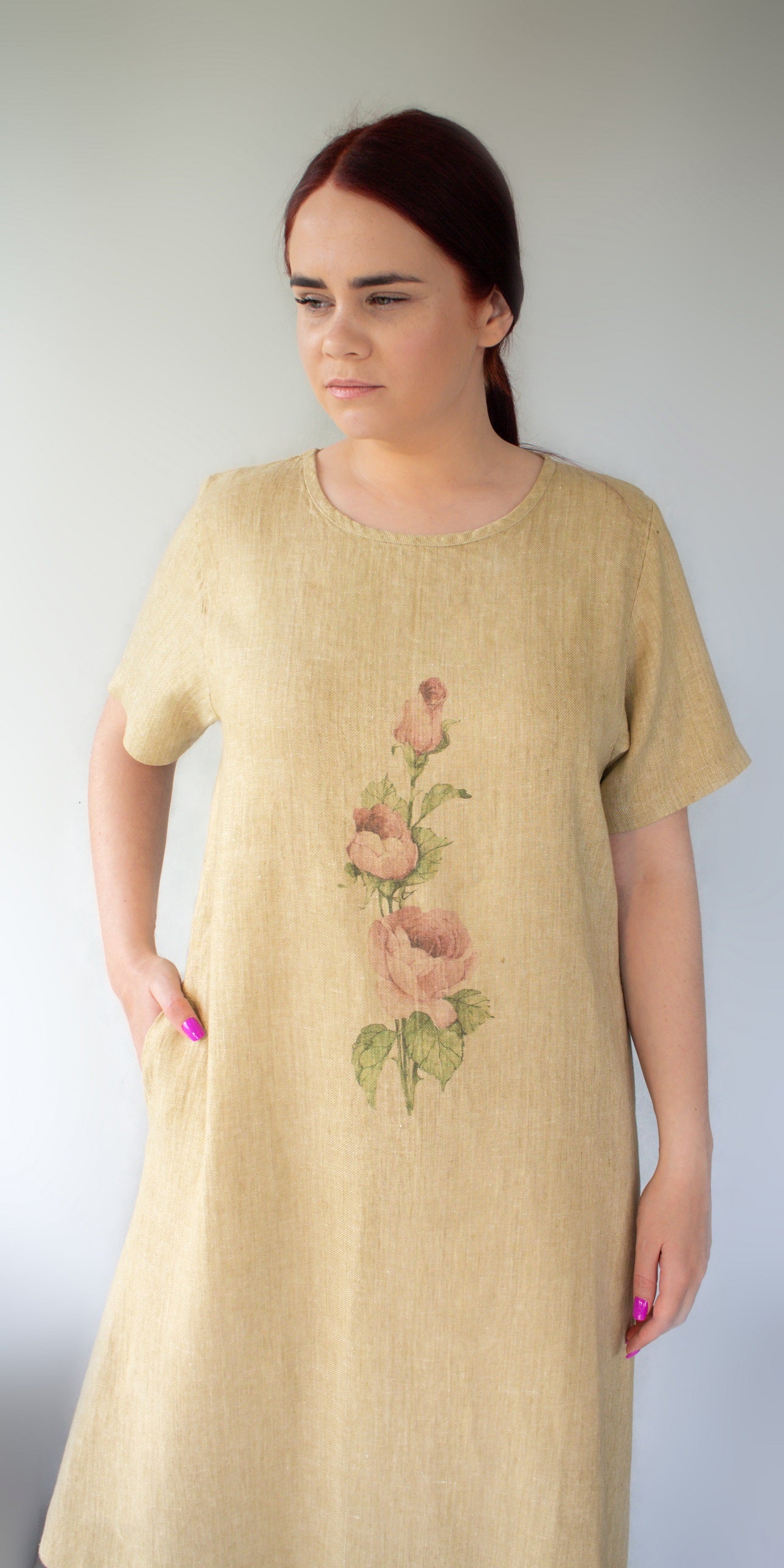 Linen dress with textile print