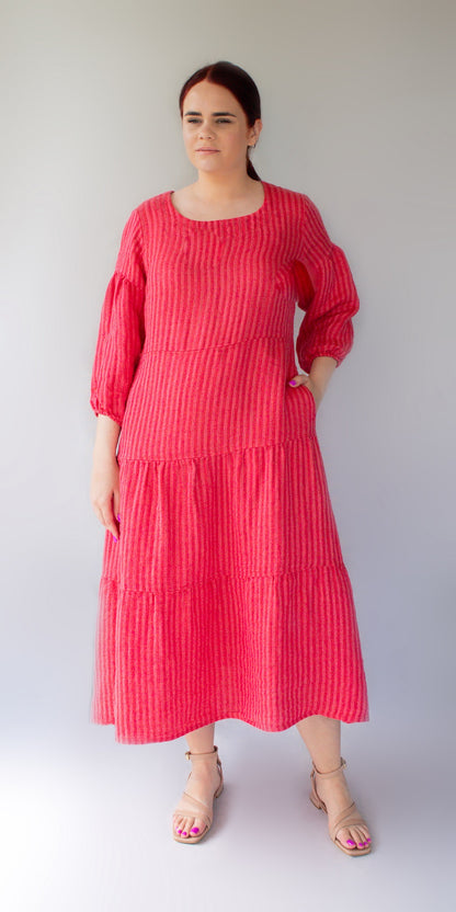 Raspberry color linen dress