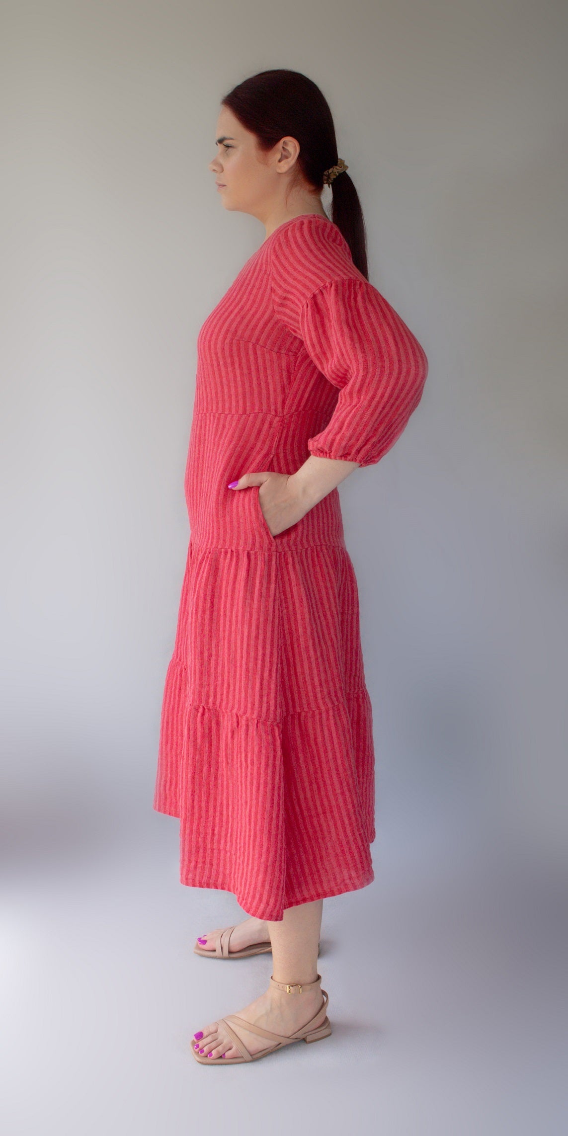 Raspberry color linen dress