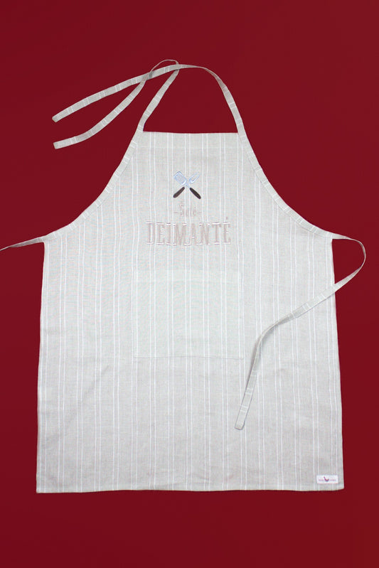 Striped apron in natural linen color