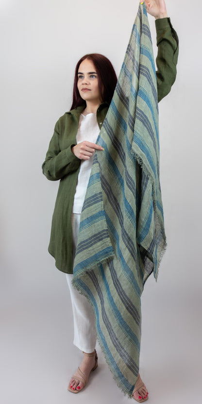 Green linen scarf