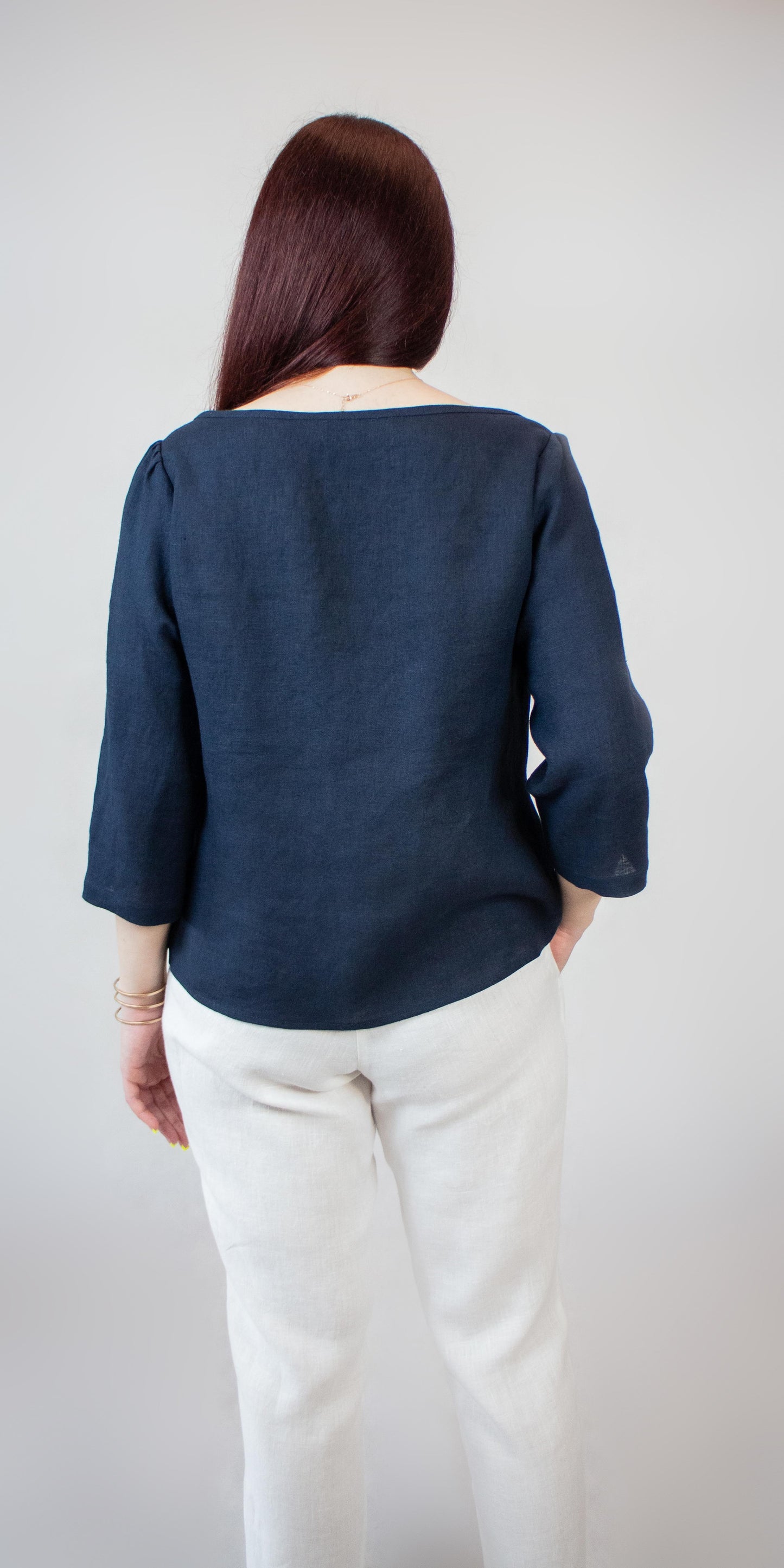 Navy blue linen blouse