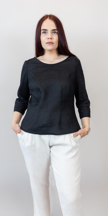 Black linen blouse