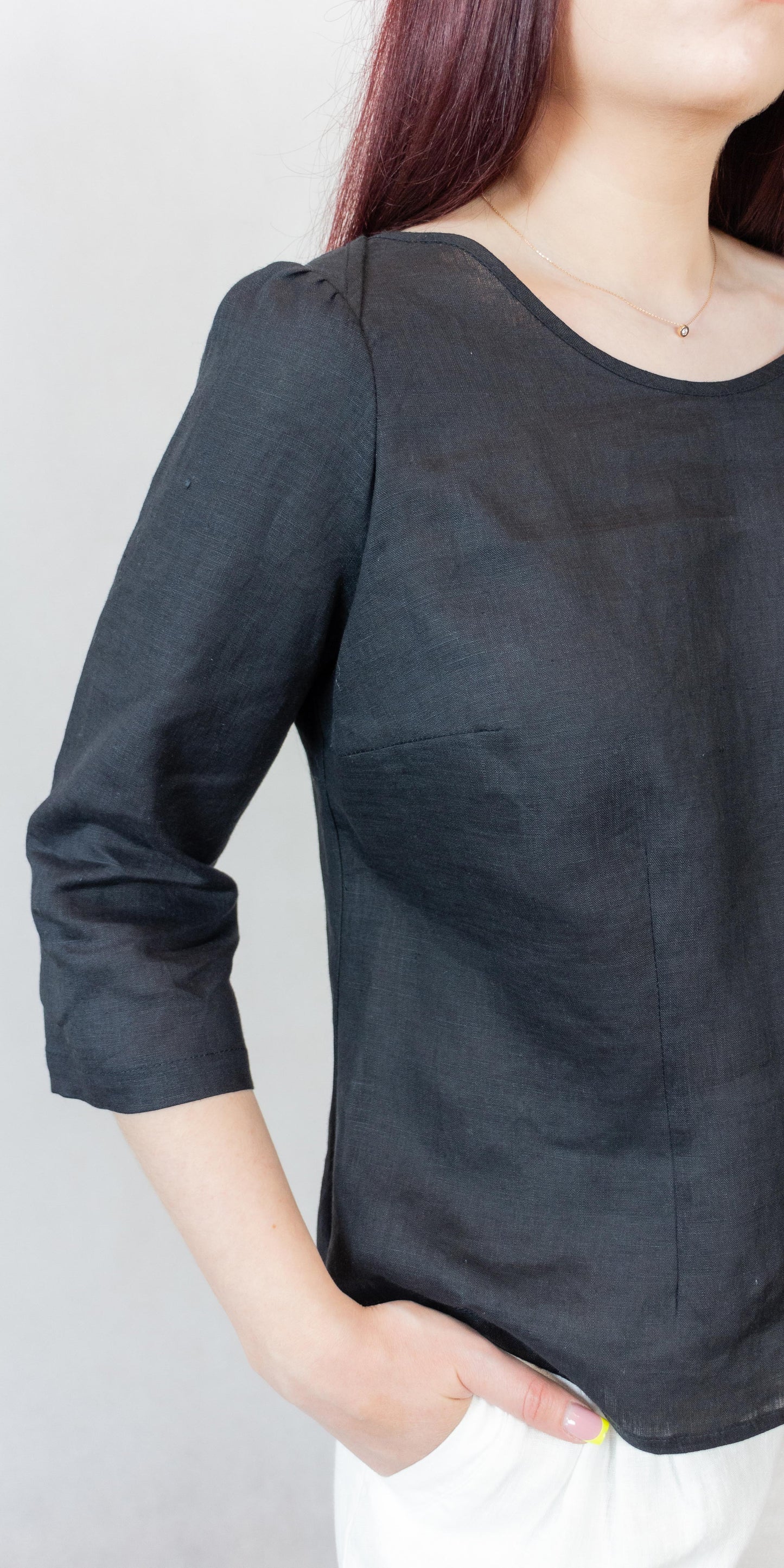 Black linen blouse