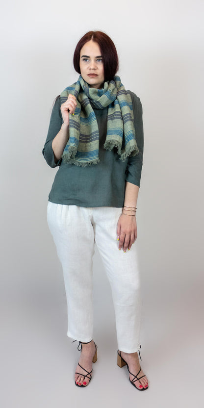 Green linen scarf