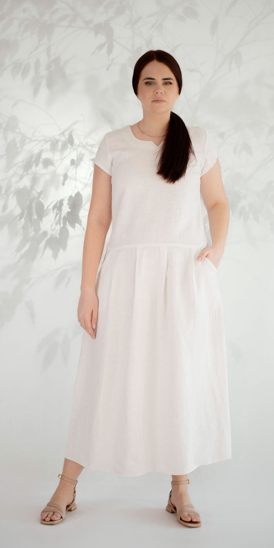 White long linen dress