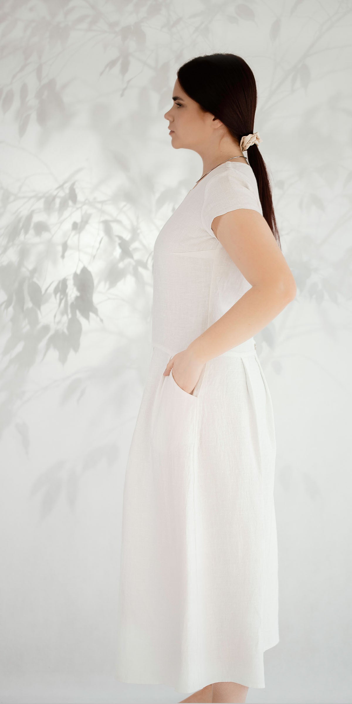 White long linen dress