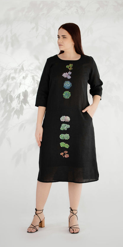 Linen dress with textile print