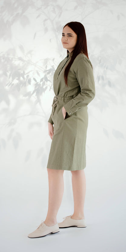 Khaki dress with drawstring