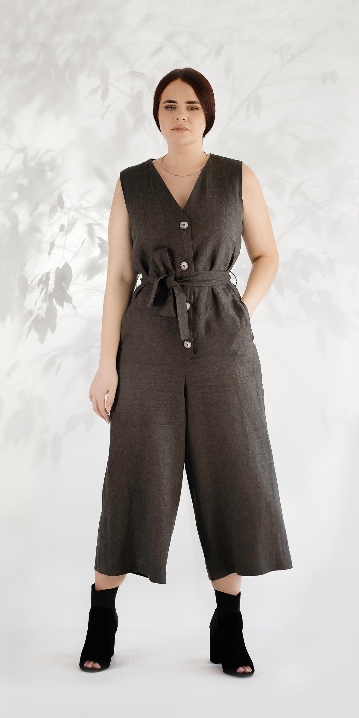 Brown linen jumpsuit