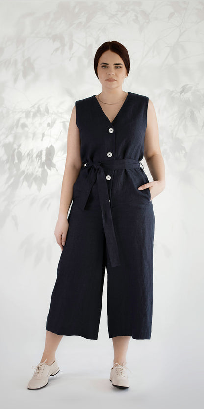 Blue linen jumpsuit