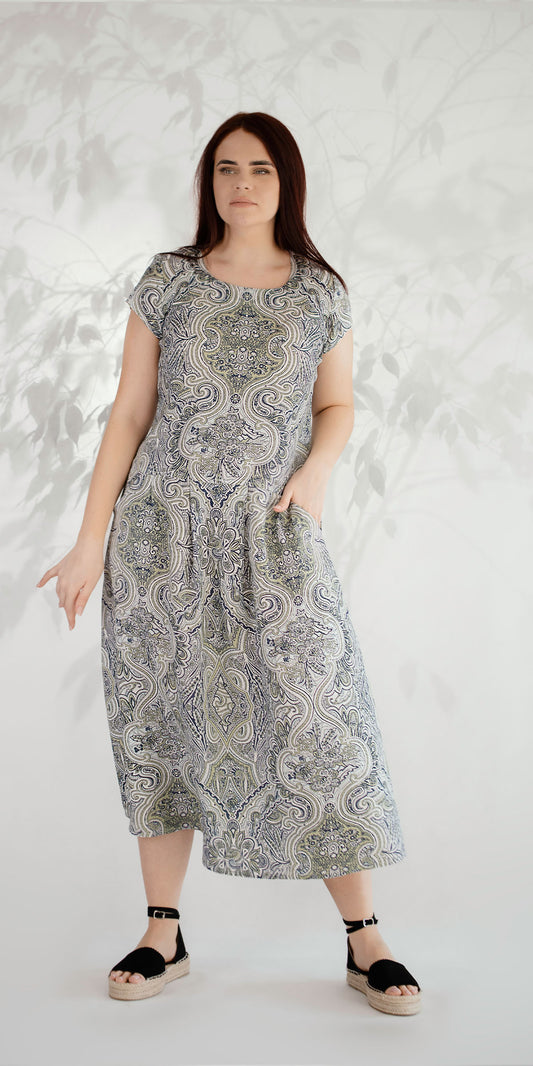 Linen dress with oriental pattern